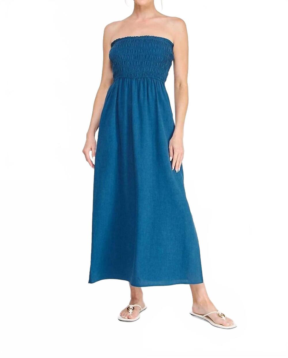 NEW ALLIE ROSE linen smocked dress in blue